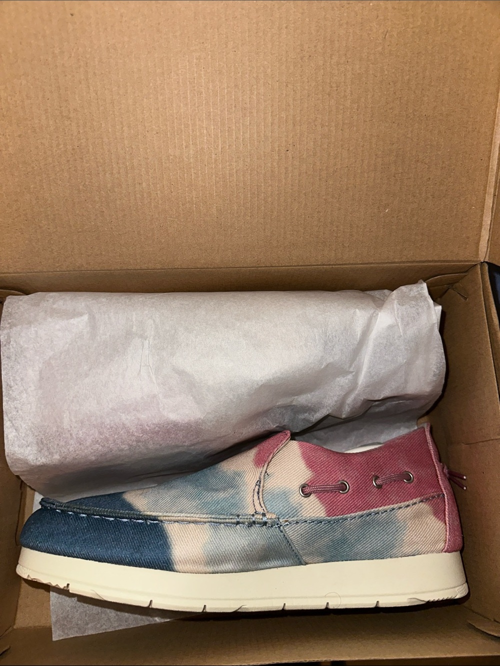 Sperry Tie-Dye Canvas Moccasins in Blue and Pink